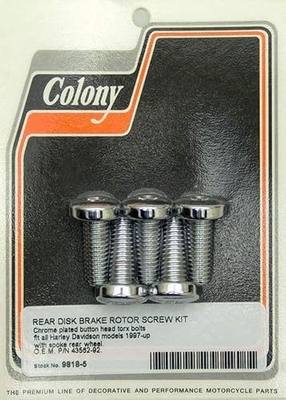 Colony Chrome Rear Rotor TORX Bolts for Harley-Davidson Brake Rotors with Cast Wheels OEM #43562-92