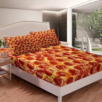 Pizza Fitted Sheet Pepperoni Be Print Bedding Set Kids Funny Bed Sheet Set for Boys Girls Room Decor Lightweight Delicious Pizza Theme Bed Cover TwinXL Size with 1 Pillow Case