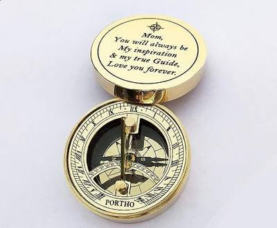 Love You Forever Engraved Sundial Compass Gift for Mom – Inspirational Brass Compass with Wooden Box – Birthday from Son or Daughter