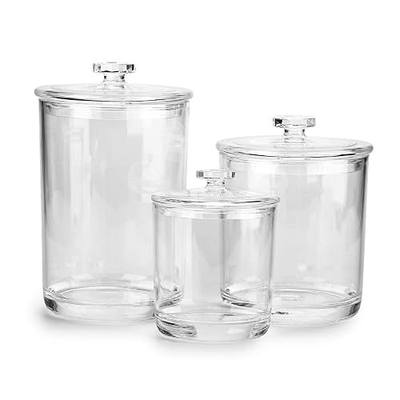 Hipiwe Clear Plastic Apothecary Jars with Lid, Set of 3 Large Canister Jar | Bathroom Storage Apothecary Jar Cotton Ball and Swab Organizer Q-Tips Holder, 60-Ounce, 30-Ounce and 15-Ounce