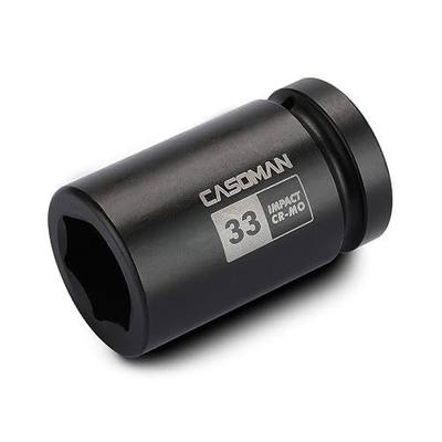 CASOMAN 1-Inch Drive x 33 mm Deep 6 PT Impact Socket, Metric, CR-MO, 1" Drive 6 Point Axle Nut Socket for Easy Removal of Axle Shaft Nuts (33MM)