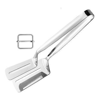 Double Sided Spatula,Tongs for cooking, 12 inch 1pack Stainless Steel,Increase the lock for easy storage Fishing turner, Tongs Clip for Fish Beefsteak Bread BBQ Meats Pizza Pies