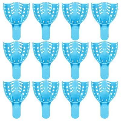 JMU Dental Impression Trays, 3 Medium Upper, Autoclavable, 12 Pcs | Perforated Disposable Impression Trays, Plastic, Blue