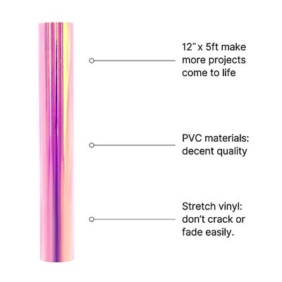 Permanent Adhesive Backed Vinyl, 12” x 5ft Adhesive Craft Vinyl, Holographic Vinyl Permanent Adhesive for Cricut Silhouette Cameo (Pink)
