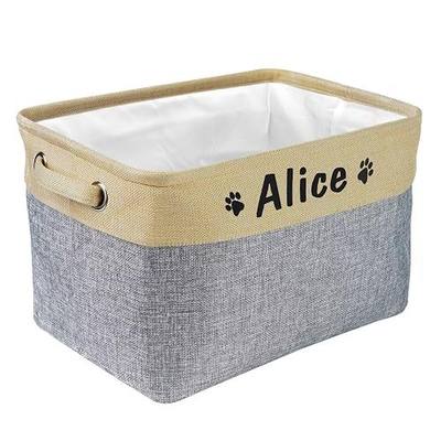 PET ARTIST Collapsible Dog Toy Storage Basket Bin with Personalized Pet's Name - Rectangular Storage Box Chest Organizer for Toys, Clothing, Apparel & Accessories