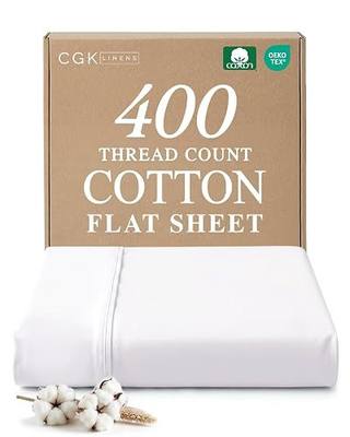 Queen 400 Thread Count 100% Cotton Flat Sheet - Comfortable, Cooling & Breathable Cotton - Top Flat Sheet Only - Luxury Hotel Quality Bedding - Extra Soft and Comfy - Easy Care, Wrinkle Free - White