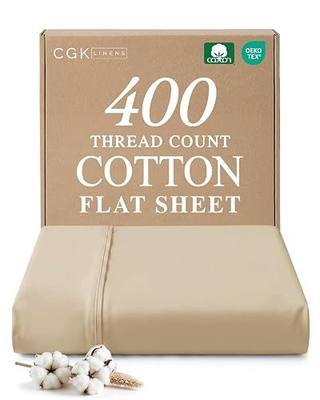 Cotton Flat Sheet King Size - Top Flat Bed Sheet Only - King | 400 Thread Count, 100% Cotton Sateen, Hotel Quality, Soft, Breathable & Cooling, Wrinkle Free & Fade Resistant, Oeko-Tex