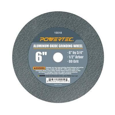 POWERTEC Bench Grinder Wheel 6 Inch 80 Grit, Aluminum Oxide Grinding Wheel for Bench Pedestal Grinder, 3/4" Thick 1/2" Arbor, Sharpening & Shaping Drill Bits, Blade, and Chisel 1PK (15518)