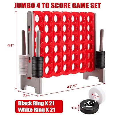 Costzon Giant 4-in-A-Row, Jumbo 4-to-Score Giant Game Set for Kids & Adults, Indoor Outdoor Yard Connect Game, 3.5FT Tall with 42 Jumbo Rings & Quick-Release Slider, Perfect for Family & Party Games
