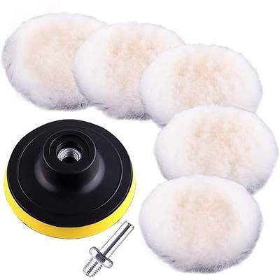 SIQUK 7 Pieces Wool Polishing Pad Buffing Pads 6 Inch Buffing Wheel Polishing Buffer Wool Waxing Pads Car Polishing Pads Kit for Car Polisher