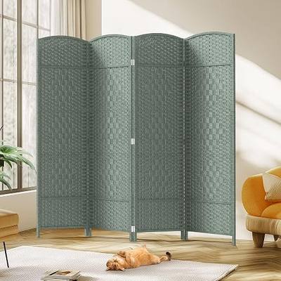 JOSTYLE Folding Privacy Room Divider, 4 Panel Screen Divider 6 ft. Tall Freestanding Extra Wide Rattan Room Partition Wall Separation Dividers, Grey, 70.9" H x 79.9" W