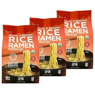 Lotus Foods Organic Millet & Brown Rice Ramen - 10 Oz Bags (Pack of 3) | Gluten Free Ramen Noodles, Whole Grain, Organic Vegan, Low Sodium Rice Noodles, Gluten-Free, Vegan