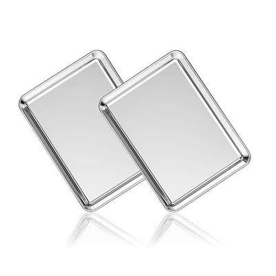 Stainless Steel Baking Sheet Set of 2, Deedro Cookie Sheet Metal Baking Pan Oven Tray, Non Toxic & Heavy Duty, Rust Free & Mirror Finish, Easy Clean & Dishwasher Safe, 9 x 7 x 1 Inch