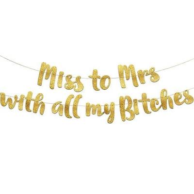 Pre-Strung Miss to Mrs Classy & Sassy Bachelorette Gold Glitter Banner - Funny Bachelorette Party Decorations for Her - Party Supplies, Favors and Gifts