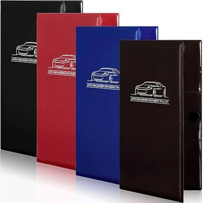 4 Pcs Car Registration and Insurance Card Holder, Automobile Essential Documents Wallet, Glove Box Oganizer for Car, Auto, Trailer, Truck (Brown, Red, Black, Blue)