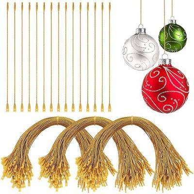 Nuanchu 300 Pcs Christmas Ornament Hangers Precut Cord String for Ornaments Ornament Hooks with Snap Fastener Polyester Hanging Ropes for Christmas Holiday Party Decorations (Gold)