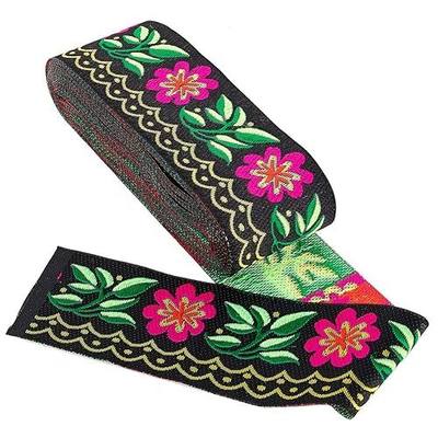 GORGECRAFT 7 Yards 2inch Jacquard Ribbon Daisy Leaves on Waves Fabric Trim Fringe Floral Embroidered Woven Trim for Embellishment Craft Supplies Garment Accessories, Black