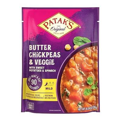 Patak's Butter Chickpeas & Veggies, 10.05 Oz (Pack of 1) Mild Curry with Chickpeas, Spinach, Carrots, Ready to Heat Vegetarian Meals