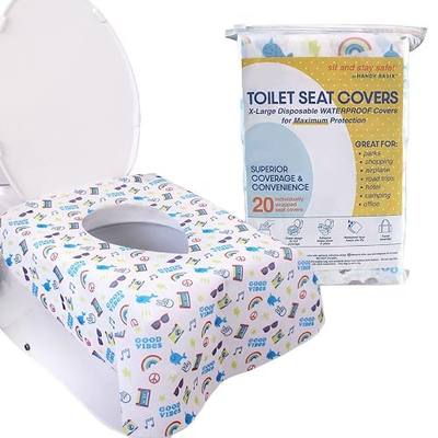 XL Full Coverage Disposable Toilet Seat Covers for Kids, Adults & Potty Training, Waterproof, 20 Pcs - Single Wrapped (Good Vibes)