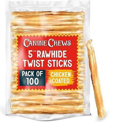 Canine Chews 5" Chicken Coated Sticks - Pack of 100 Chicken Wrapped Rawhide Dog Treats - 100% Real USA-Sourced Chicken Coating - Protein-Dense Dog Treats