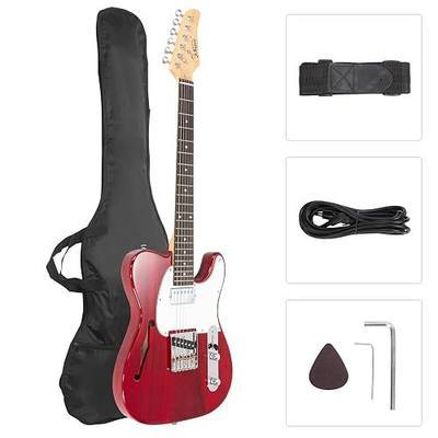 GLARRY 39" GTL Semi-Hollow Electric Guitar for Music Lover, HS Pickups Rosewood Fingerboard with Accessories Pack Guitar Bag(Transparent Wine Red)