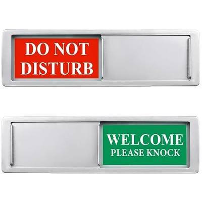 Do Not Disturb Sign, Privacy Door Sign, Please Knock Sign for Home Office Restroom Conference, Non-Scratch Magnetic Slider Door Indicator, 7"x2" Silver.
