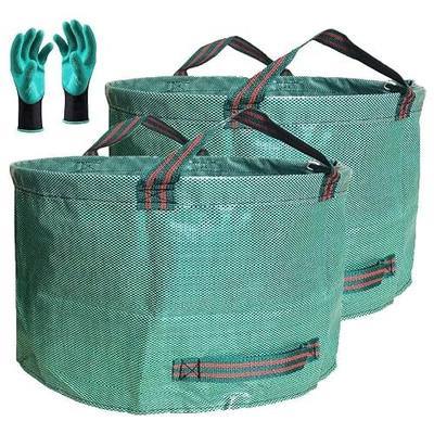 Standard 2-Pack 46 Gallon Lawn Garden Bags (D26,H19 in) Yard Waste Bags W/Gardening Gloves for Leaf Bag,Yard Debris,Trash Container,Recycling Bin,Camping Waste Bin,Grass Clippings,Weeds Bag 4 Handles