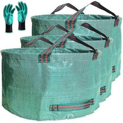 Standard 3-Pack 46 Gallon Lawn Garden Bags (D26,H19 in) Yard Waste Bags with Gardening Gloves for Leaf Bag,Yard Debris,Garden Trash Container,Camping Waste Bin,Lawn Weeds,Grass Clippings Bag 4 Handles
