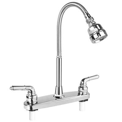 RV Kitchen Faucet,Camper RV Sink Faucets Kitchen Replacement,8 inch 2 Hole | with Flexible Arc 360 Degree Rotatable Sprayer for Campers,Motorhomes,Travel Trailers,Non-Metallic,Chrome