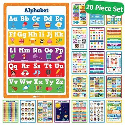 Educational Learning Posters for Toddlers 1-3 - 20pc Classroom Toddler Learning Posters - 16” x 11” Classroom Decor, Back to School Teacher Supplies - Kindergarten Preschool Classroom Must Haves