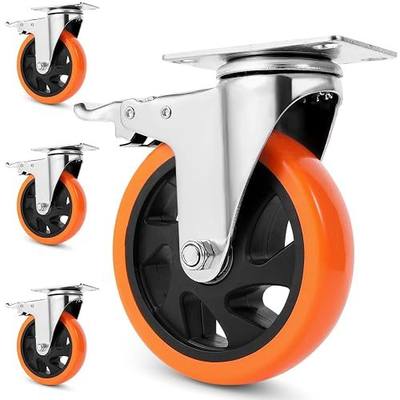 W B D WEIBIDA Swivel Caster Wheels for Cart, 5 Inch Industrial Heavy Duty Casters Set of 4, Top Plate Casters with Brake, No Noise Polyurethane Wheels for Cart, Furniture, Workbench