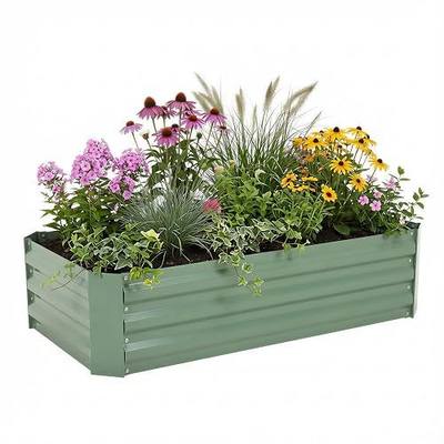 Aoodor 4 x 2 x 1 ft Outdoor Raised Garden Bed, Reinforced Galvanized Steel Planter Box for Vegetables, Flowers,Fruits and Herbs