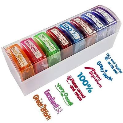 Teacher Stamps for Grading Classroom,Parent Signature Teacher Self-Inking Stamp Set for Homework Teacher Supplies with 8 pcs
