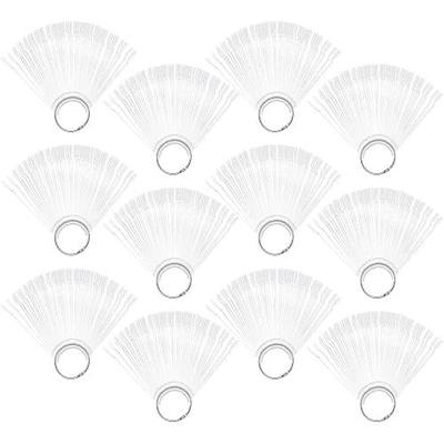 Hedume 12 Set Total 600 Tips Clear Nail Swatches Sticks with Metal Screw Split Ring Holder, Transparent Fan-shaped Nail Art Tips, Nail Art Supplies for Nail Art Polish Display and Home DIY