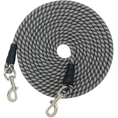 15/20/40FT Long Dog Tether, 3/8" Tie Out Rope Dog Lead for Yard | Large Medium Dogs Outdoor Training Camping Playing Backyard Runner (40ft, black gray)