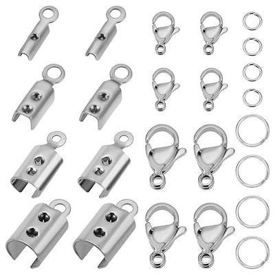 PH PandaHall Jewelry Making Kit, 200 pcs 304 Stainless Steel Fold Over Crimp Cord Ends 200 pcs Jump Rings 50 pcs Lobster Claw Clasps for Earring Bracelet Necklace Jewelry DIY Craft Making, 450 Pcs/Set