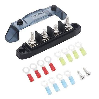 Recoil BBSPG4 4 Position Bus Bar Terminals Power Distribution Block | Discrete Barrier Strip 4 x M5 Studs Terminals with Ring Terminals