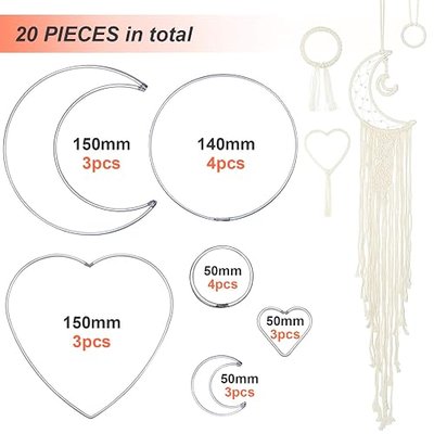 Syhood 20 Pcs Metal Moon Dream Catcher Rings, Circle Heart Hoops for DIY | 3 Shapes Included, Gold Silver Tones, Craft Supplies for Wreath Wall Hanging Wedding