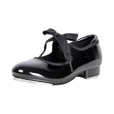 Linodes PU Leather Ribbon Tie Tap Shoe for Girls Boys Dance Shoes Flat