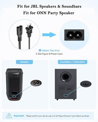 Superer Charger Power Cord Fit for JBL Partybox 110 310 320 120 710 720 100 300 520 1000, ONN Party Speaker, Encore On-The-Go 2 Prong Soundbar Speaker Charging Cable Replacement - (ETL Listed Cable)