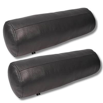 Neck Roll Pillow Cushion Cover, 7x16 Inch Full Moon Round Bolster Pillow Case, Cylinder Soft Lambskin Leather Pillowcase for Head, Neck, Back & Spine Support - Black Pack of 2