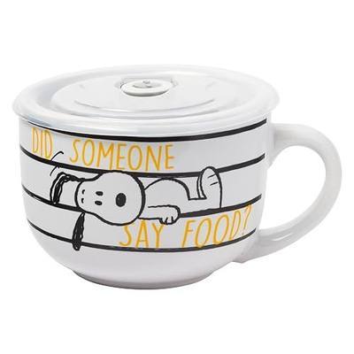 Silver Buffalo Peanuts Snoopy Did Someone Say Food, Ceramic Soup Mug, 24oz | Woodstock, Includes Vented Plastic Lid, 0.71 Liters