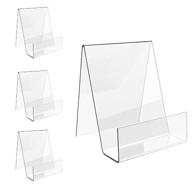 Boloyo Acrylic Book Stand with Ledge,4PC 4 Inch Clear Acrylic Display Easel Transparent Display Stand Holder Tablet Holder for Displaying Books,Magazine,Plate,Pictures,Artworks, CDs