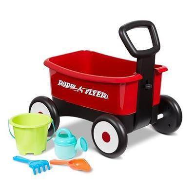 Radio Flyer Push & Pull Walker Wagon with Garden Tools, Ages 1-4 Years, Red | Locking Handle for Stability, Baby Push Walker Converts to Pull Wagon, Indoor & Outdoor Play