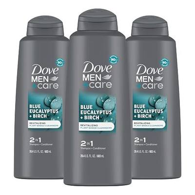 DOVE MEN + CARE 2 in 1 Shampoo Conditioner Eucalyptus + Birch 3 Count For Healthy-Looking Hair Naturally Derived Plant Based Cleansers 20.4 oz