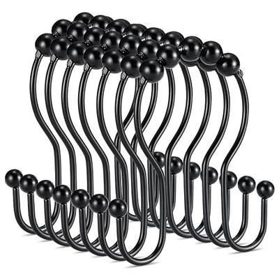 Shower Curtain Hooks, Goowin Shower Curtain Rings, Black Shower Curtain Hooks Rust Proof, Smooth Glide Metal Shower Curtain Rings, Double Shower Hooks for Shower Curtain & Liner, 12 Pack (Black)