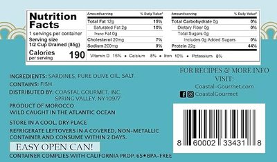 Coastal Gourmet Skinless and Boneless Sardines in Olive Oil 4.375 oz. (Pack of 12)