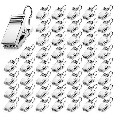 50PCS 3/4" Curtain Clips for Hanging, Heavy Duty Stainless Steel Hook Clip | Sturdy Small Curtain Hooks with Clips for Hanging Drapes Tent Lights Photos RV Awnings Party Decorations & Art Craft (Silver)
