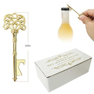 60 PCS Key Bottle Openers,Vintage Skeleton Key Bottle Opener,Wedding Favors Bottle Opener with Escort Card Tag and Key Chains,Wedding Party Favor Souvenir Gift(Gold