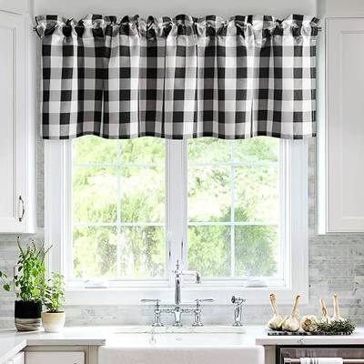 Hiasan Buffalo Plaid Curtains Valances for Windows - Black and White Semi Sheer Checkered Rod Pocket Valance for Living Room, Farmhouse, Bedroom, 52 x 18 Inches Length, 1 Panel